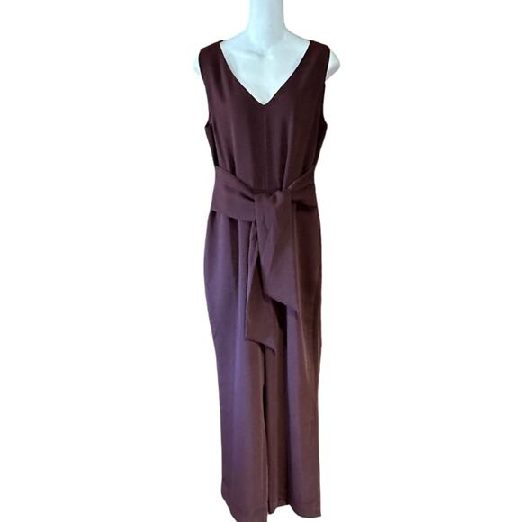 Ann Taylor Women’s 10 Petite Burgundy Sleeveless Jumpsuit with Tie Waist - Picture 1 of 7